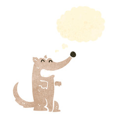 retro cartoon wolf with thought bubble