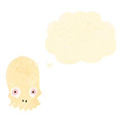 funny retro cartoon skull with thought bubble