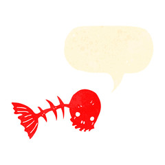 retro cartoon skeleton with thought bubble