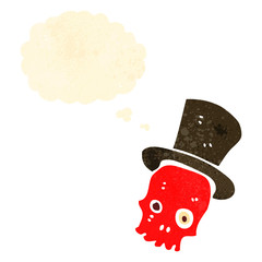 retro cartoon skull wearing top hat