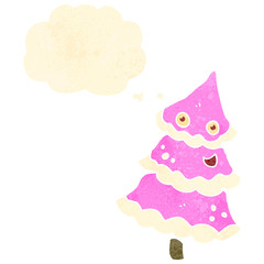 retro cartoon pink christmas tree
