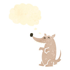 retro cartoon wolf with thought bubble