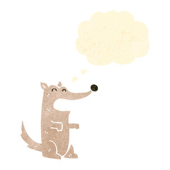 retro cartoon wolf with thought bubble