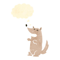 retro cartoon wolf with thought bubble