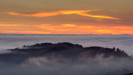 Dramatic Landscape of Santa Cruz Mountains and the Pacific Ocean. Russian Ridge Open Space Preserve, San Mateo County, California, USA.