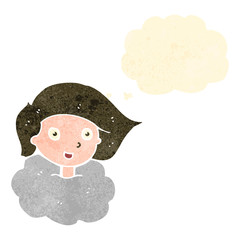 retro cartoon girl with head in clouds