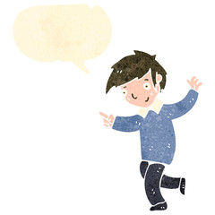 retro cartoon boy with speech bubble