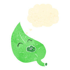 retro cartoon leaf with thought bubble