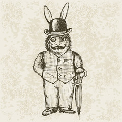 Fototapeta na wymiar Vector illustration of cartoon bunny in retro style.