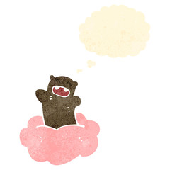 retro cartoon bear on cloud