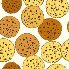 Chocolate chip cookie. Seamless pattern on a white background.