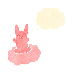 retro cartoon floating rabbit on cloud