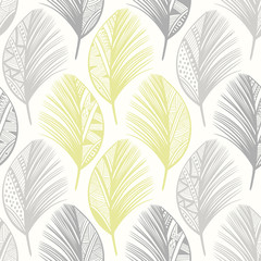  Seamless pattern with hand-drawn  feathers. 