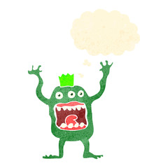 retro cartoon alien monster with thought bubble