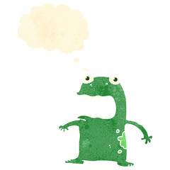 retro cartoon frog with thought bubble