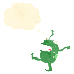 retro cartoon frog with thought bubble
