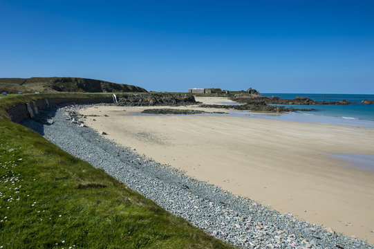 Corblets Bay with Chateau A L'Etoc (Chateau Le Toc), Alderney, Channel Islands 