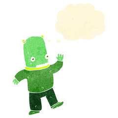 retro cartoon alien with thought bubble