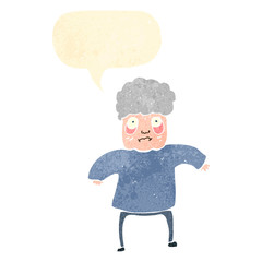 retro cartoon old lady with speech bubble