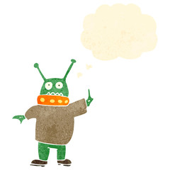 retro cartoon alien with thought bubble