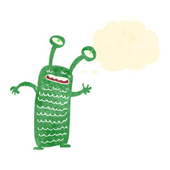 retro cartoon alien with thought bubble