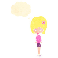 retro cartoon woman with thought bubble