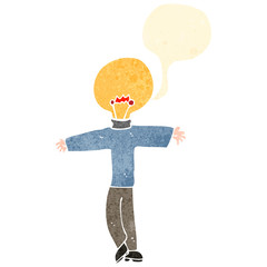 retro cartoon man with light bulb head