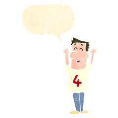 retro cartoon man in shirt number four with speech bubble