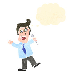 retro cartoon man with microphone