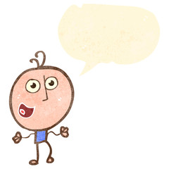 happy retro cartoon boy with speech bubble