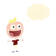 retro cartoon happy boy with thought bubble