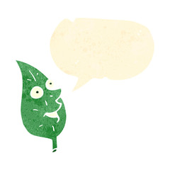 retro cartoon leaf with speech bubble