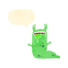 retro cartoon alien with speech bubble
