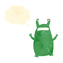 retro cartoon alien with thought bubble