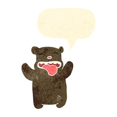 retro cartoon bear with speech bubble
