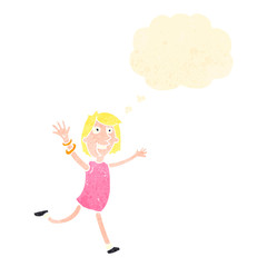 retro cartoon excited woman running,