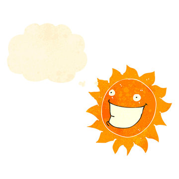retro cartoon sun character with thought bubble