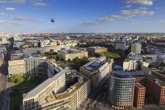 Elevated view, Hi-Flyer over Leipziger Strasse to Stresemannstrasse area, from Panoramapunkt, Potsdamer Platz, Berlin, Germany