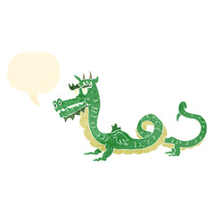 retro cartoon dragon with speech bubble