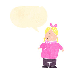 retro cartoon overweight girl with speech bubble