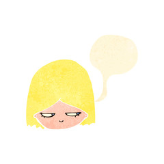 retro cartoon annoyed blond girl with speech bubble
