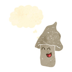 retro cartoon mushroom with thought bubble