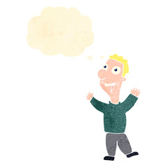 retro cartoon happy man with thought bubble