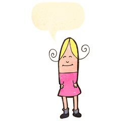 retro cartoon blond doodle girl with speech bubble
