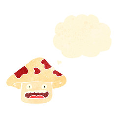 retro cartoon mushroom with thought bubble