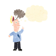 retro cartoon man with overheated brain