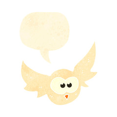 retro cartoon flying owl with speech bubble