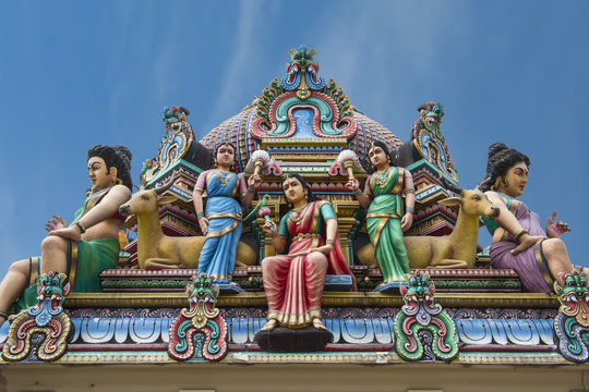 Hindu deities at Sri Mariamman (Mother Goddess Temple), oldest Hindu place of worship, Chinatown, Singapore