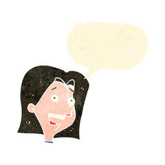 retro cartoon happy woman with speech bubble