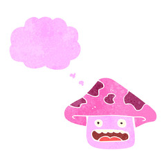 retro cartoon mushroom with thought bubble